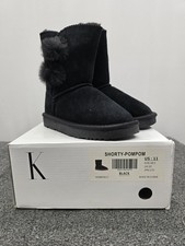 Dream Pairs Girls Suede Faux Fur Lined Black Comfortable Boots Sz 11 Pom Pom