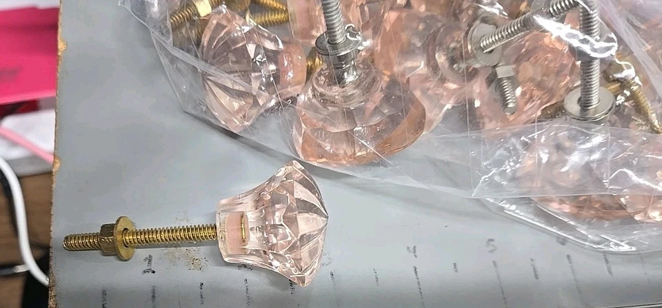 15 maçanetas de armário de vidro rosa vintage móveis ferragens de armário porta puxar diamante - Imagem 3 de 4