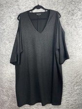 Michael Chris Size 24 Black Glitter Fabric Dress Midi 1/2 Sleeve Cold Shoulder