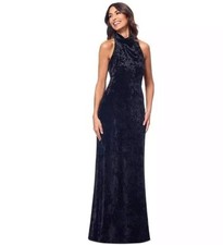 Betsy  Adam Women's Black Velvet Halter Cowlneck Sleeveless Gown Dress Size 8