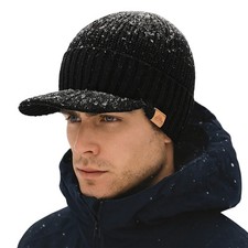 Dryknit Waterproof Merino Wool Mens Winter Ski Beanie Hat with Brim Fleece Li...