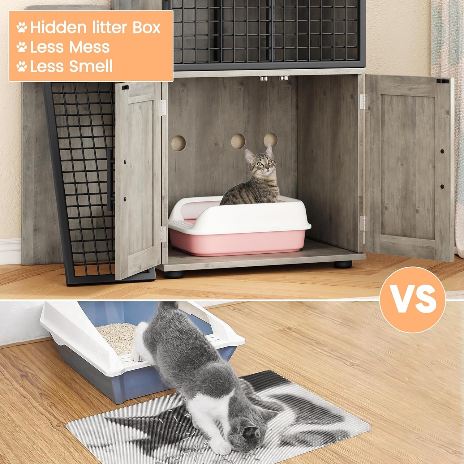 42 inche Cat Litter Box Cabinet with Play Platform, Ladder & Private Enclosure