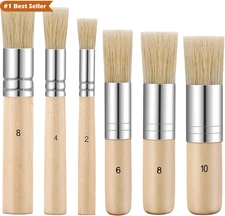 6-Piece Natural Bristle Stencil Brush Set for Acrylic and Watercolor Art