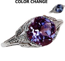 2CT Natural Alexandrite 925 Solid Sterling Silver Art Deco Ring Sz 6,7 RE2