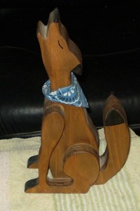 Handmade Wooden Howling Coyote Figurine