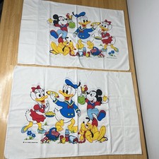 VTG Mickey Mouse Muslin Pillowcase Disney Donald Daisy Pluto Picnic JC Penney x2