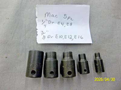 5 - Mac Tools 1/4'' 3/8'' Drive E4  E8 E10 E12  E16 Impact Invert Torx Sockets