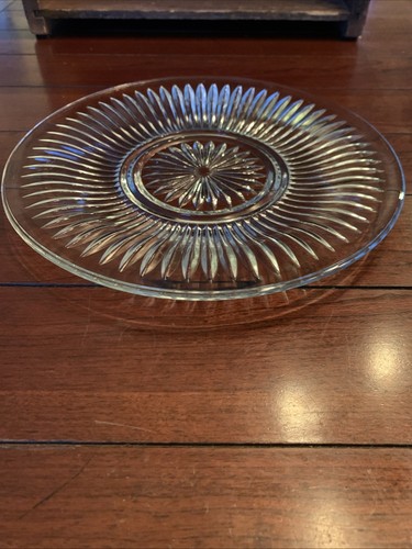 Plato de cena/plato de servir vintage de vidrio transparente con corte de diamante. "10"" de diámetro" - Imagen 6 de 10