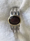 Vintage Sterling Silver Bezel Set Oval Garnet Ring With 14k Accents Size 7.50