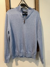 Brooks Brothers Mens M 1/4 Zip Sweater Light Blue 100 Supima Cotton Mock Neck