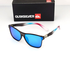 Quiksilver Round Horn Rimmed Sunglasses Clear Black Fade Frame Blue Mirror Lens