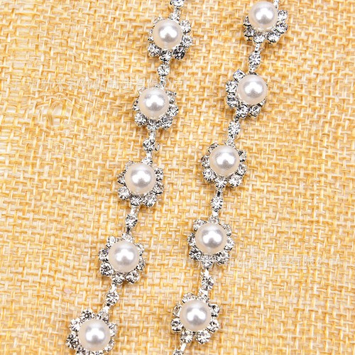 1 Yard Kunstperlen Strass Kette Borte Aufnähen Zum Selbermachen Handwerk Kostüm Ornament Glänzend - Bild 6 von 18