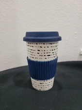 Ceramic Coffee CUP 12oz W/ Silicone Lid & Grip heavy duty IQ Accessories Blue