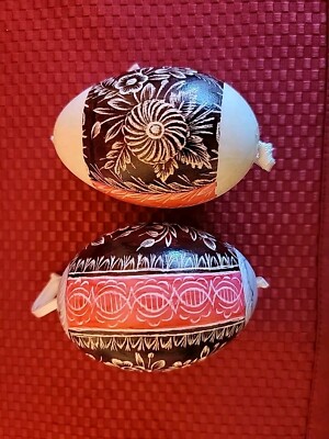 Lot of Two (2) hand-painted wooden Easter eggs