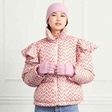 Nwot Hill House The Violet Ruffle Sleeve Puffer Jacket Posy Pink, Size Xl