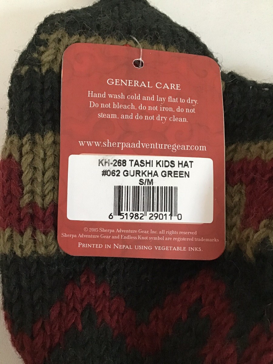 Sherpa Tashi Kids Hat Gurkha Green Lambs Wool Size S/M RN#139703