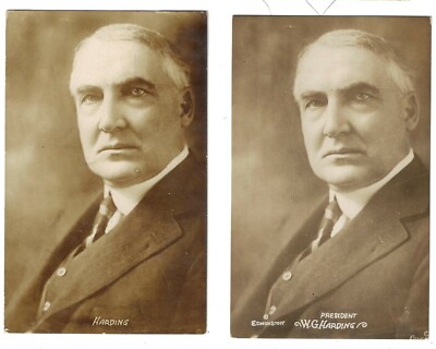  1920-'21 Warren Harding Postcard Pair 2 Diff & Similar Pics Before After Mar. 4