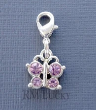 Pink Butterfly Clip On Charm Pendant Lobster Clasp Claw C150