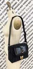 Vtg Walborg Wicker Fisherman Fish Basket Satchel Creel Purse Handbag Black 60s 