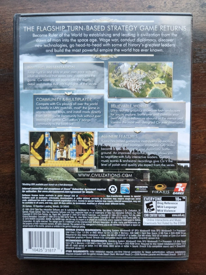 Sid Meier's Civilization V PC Windows Complete Box Chart Poster CIV 5 mier - Image 2 of 4