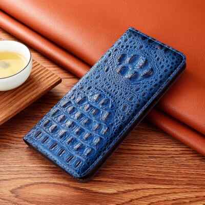 Genuine Leather Flip Case iPhone 17 16 Pro Max 15 3D Alligator Dragon Head Cover