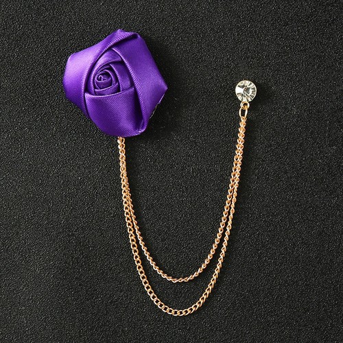 Men Rose Flower Metal Chain Lapel Pin Boutonniere Wedding Grooms Shirt Brooch - Picture 17 of 22