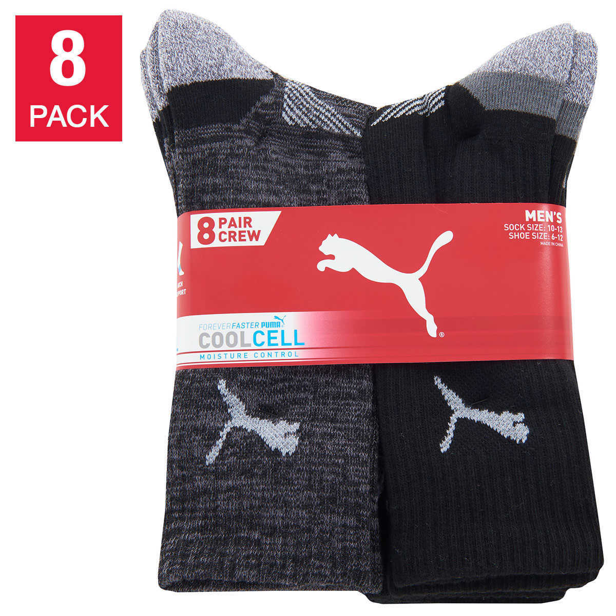 Puma Men's Crew Sock with Moisture Control 8pair (Select Color