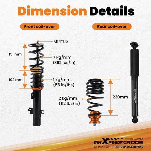 Coilovers for Peugeot 207 2007-2013 SW Estate 1.4 1.6 Hatchback Lowering Springs - Picture 11 of 12