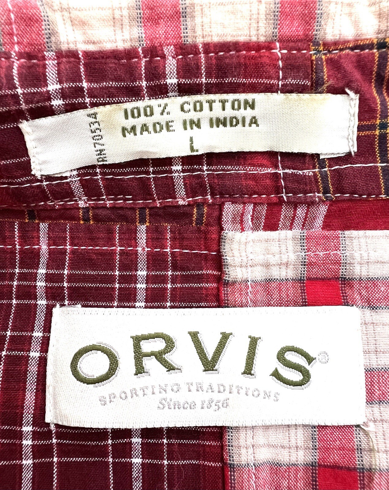ORVIS Cotton Madras Red PATCHWORK Silver Accent B… - image 5