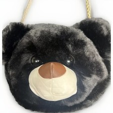 Teddy Bear Face Purse Plush Bag With Chain. Crossbody Soft Fur Black Women Girls