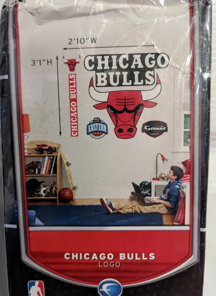 Pegatina de pared de vinilo Fathead Chicago Bulls original/juego de logotipo de la NBA tamaño real 3'x3' Foto 3 de 4