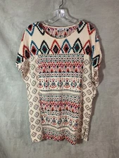 Charming Charlie Womens Tunic Dress Size Large Beige Print Sequin Lightweight