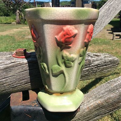 Beautiful Embossed Rose Patterns Vase Ceramic Flower Stamped Vintage