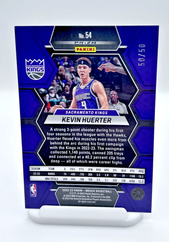 Kevin Huerter  Kings 2022-2023 Panini Prizm Mosaic Fast Break Purple 50/50  - Image 2 of 3