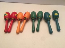 Mini Wooden Maracas Lot of 8 Fiesta 5" Colored Shakers