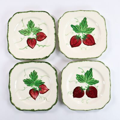 Vntg Blue Ridge Southern Potteries Wild Strawberry Square Dessert Plates 7.5in