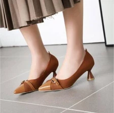 Women Formal Business Elegant Casual Kitten Heel Pointed Toe Pull On Pumps Shoes