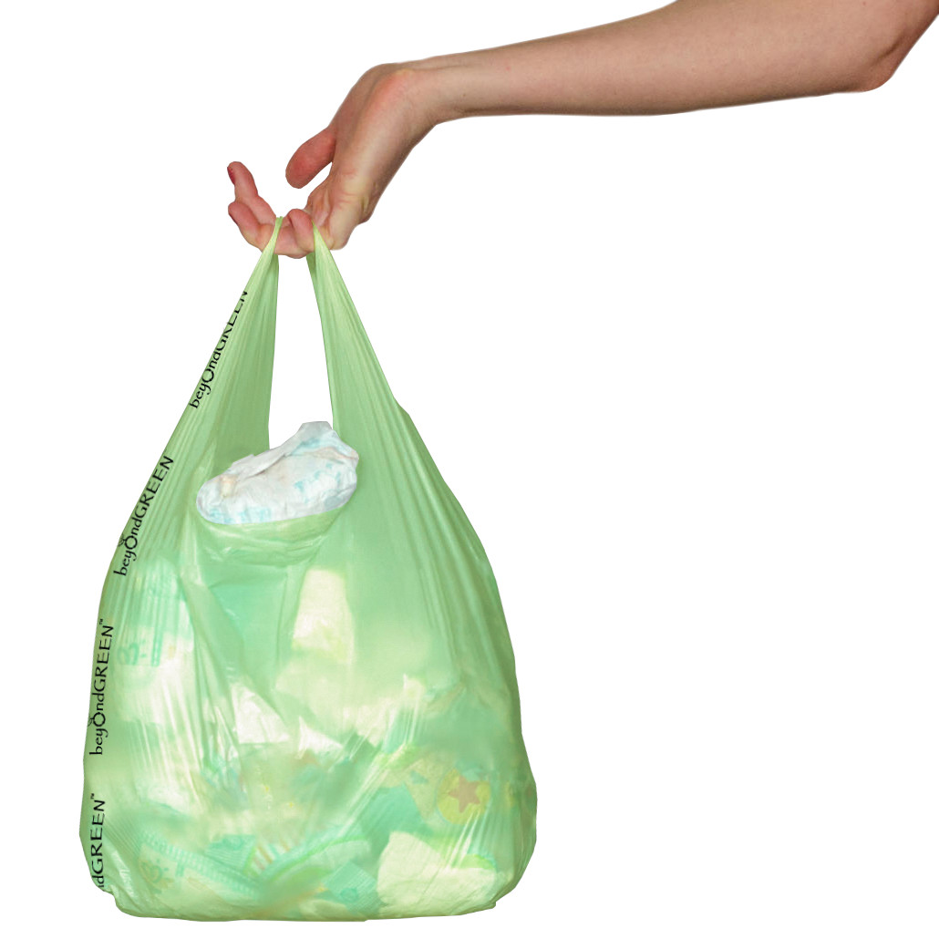 beyondGREEN Plant-Based Baby Diaper Trash Sack w/Handles - 100 Bags - 8" x 16"