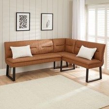 Corner Dining Bench Bronx Industrial Tan Brown Faux Leather Kitchen Dining