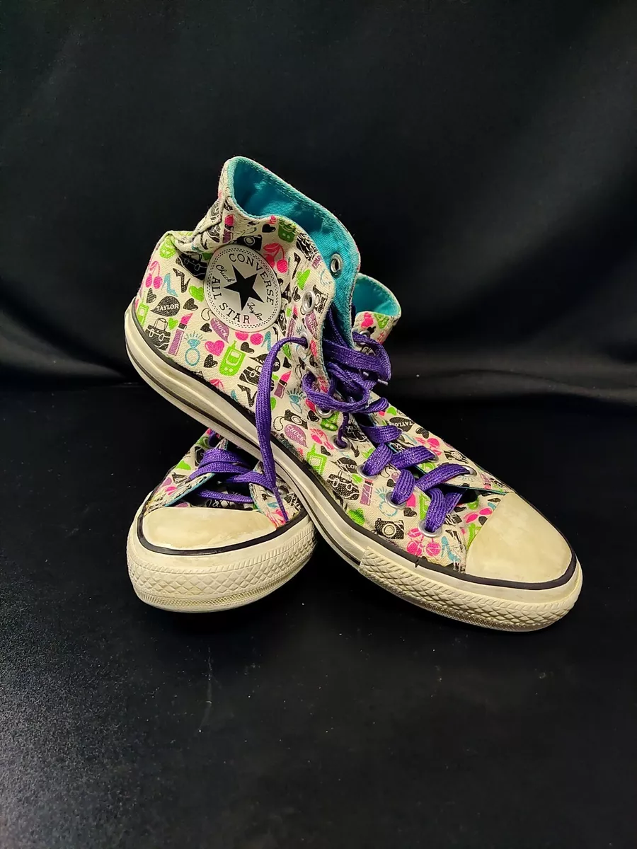 Converse All White Pink Blue High Heels Purse Glam Print Sz | eBay