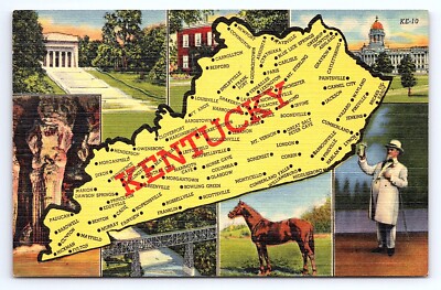 Postcard Kentucky Illustrated Map 8 Multi-view Landmark