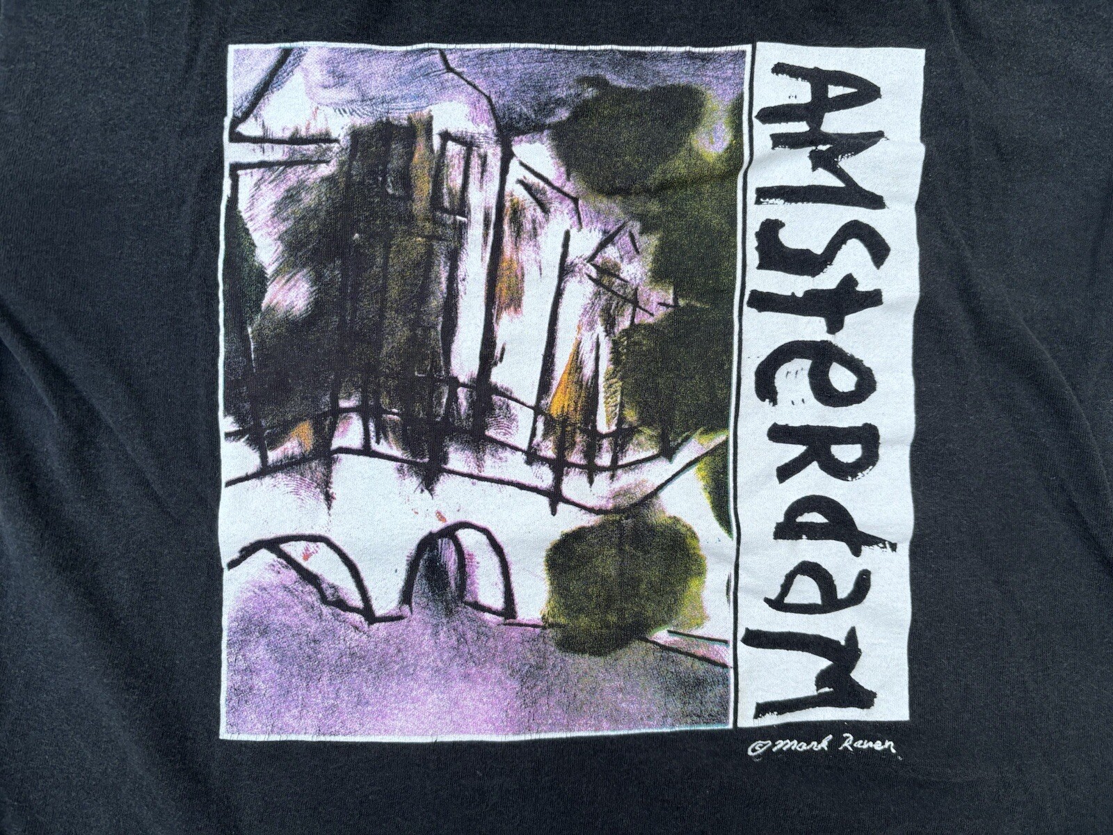 Vintage Mark Raven Amsterdam Art Shirt M Black 90s Classic Artwork