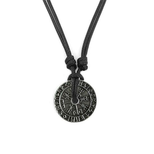 Adjustable Rune Round Pendant Necklace Ethnic Clavicle Chain Unisex Jewelry