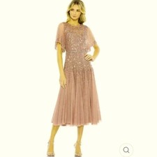 Mac Duggal Rosewood Cape Sleeve Beaded A-Line Midi Dress Sz 12 $598