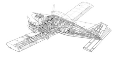 Piper PA-34 Seneca Cutaway Drawing24IN X 36IN