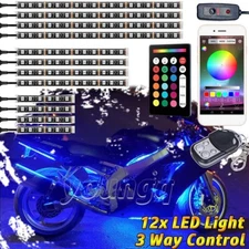 bluetooth Remote Control Motorcycle LED Strip RGB Accent Underglow Brake Light