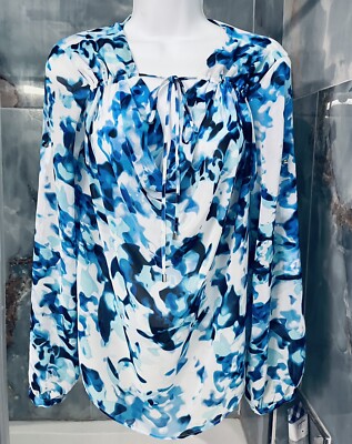 Jennifer Lopez Beautiful Blue Floral 3/4 Sleeve Blouse Sz Md