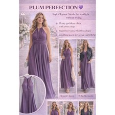 Bill Levkoff Purple Halter Keyhole Chiffon Maxi Formal Bridesmaid Dress 2