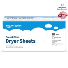 Hypoallergenic Dryer Sheets, Free Clear, 160 Count Gentle Fabric Softener