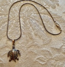 ATI 925 Sterling Silver Sea Turtle 16" Snake Chain Pendant Necklace 8.3 Grams